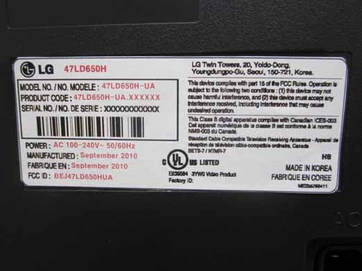 LCD TV  55LD650H-UA - FCC ID BEJ55LD650HUA - LG Electronics USA, Inc.