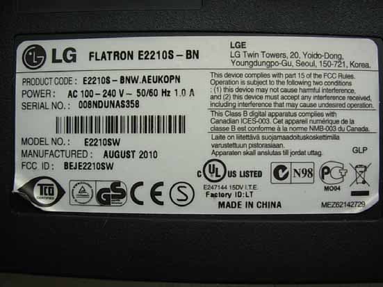LCD Monitor - FCC ID BEJE2210SW - LG Electronics USA, Inc.