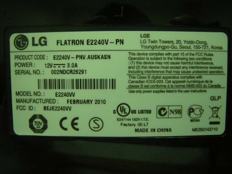 LCD Monitor - FCC ID BEJE2240VV - LG Electronics USA, Inc. (1)