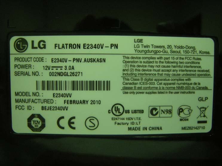LCD Monitor - FCC ID BEJE2340VV - LG Electronics USA, Inc. (1)