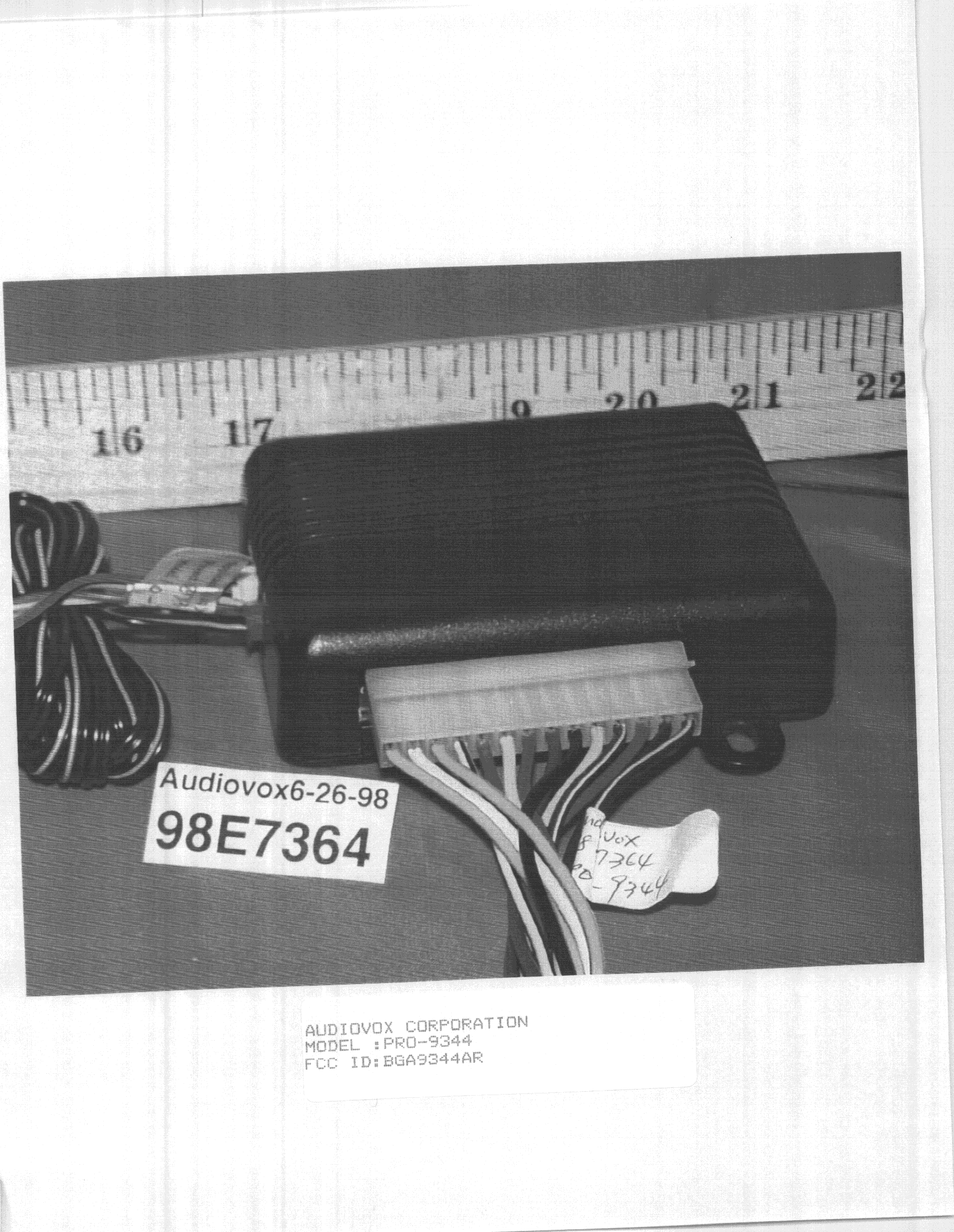 Auto Security System Receiver - FCC ID BGA9344AR - Audiovox Corporation