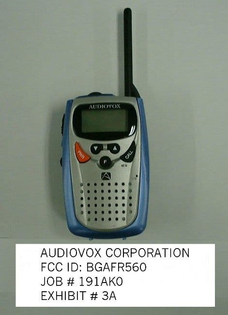 FRF - Part 95 Family Radio Face Held Transmitter - FCC ID BGAFR560 - Audiovox Corporation