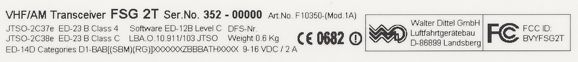 VHF/AM COM Transceiver FSG 2T - FCC ID BVYFSG2T - f.u.n.k.e. AVIONICS GmbH (3)