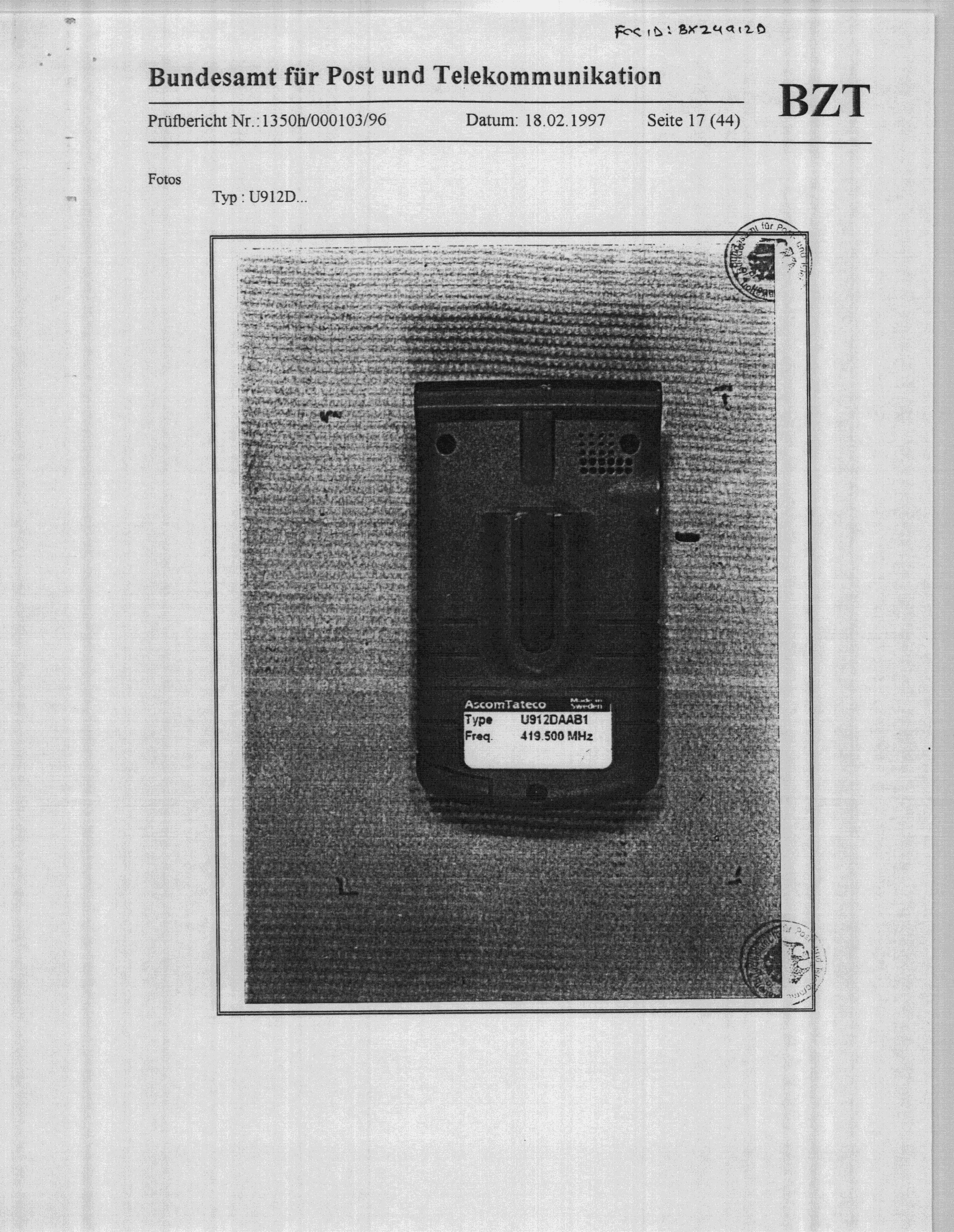 CXX - Communications Rcvr for use w/ licensed Tx and CBs - FCC ID BXZU912D - Ascom (Sweden) AB (3)