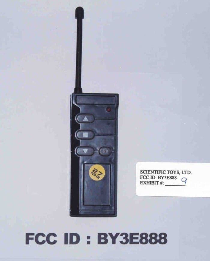 27 MHz Remote Control TX - FCC ID BY3E888 - Scientific Toys Ltd