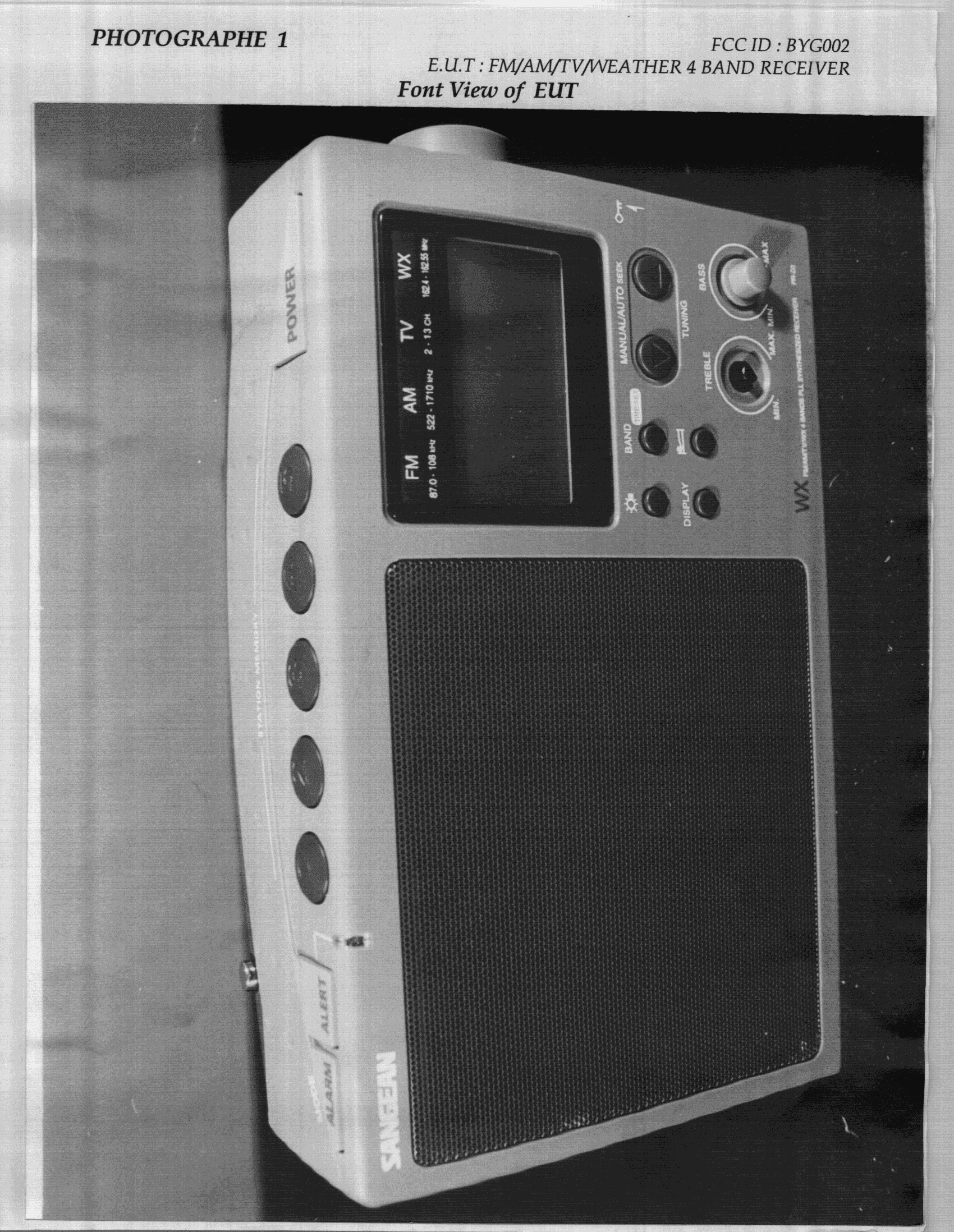 AM/FM/Weather Band Receiver - FCC ID BYG002 - Sangean Electronics Inc