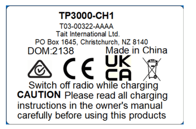 Two Way Radio - FCC ID CASTPEHGG - Tait International Limited