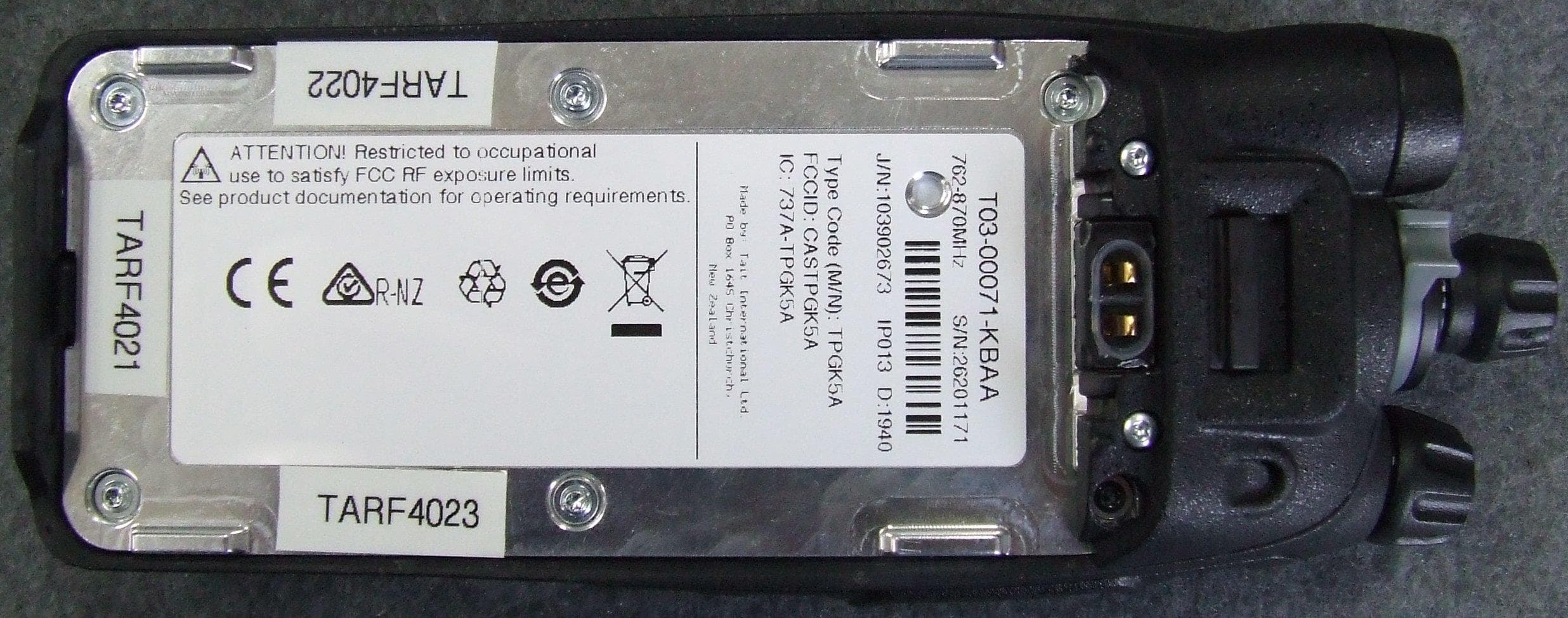 Portable Transceiver - FCC ID CASTPGK5A - Tait International Limited