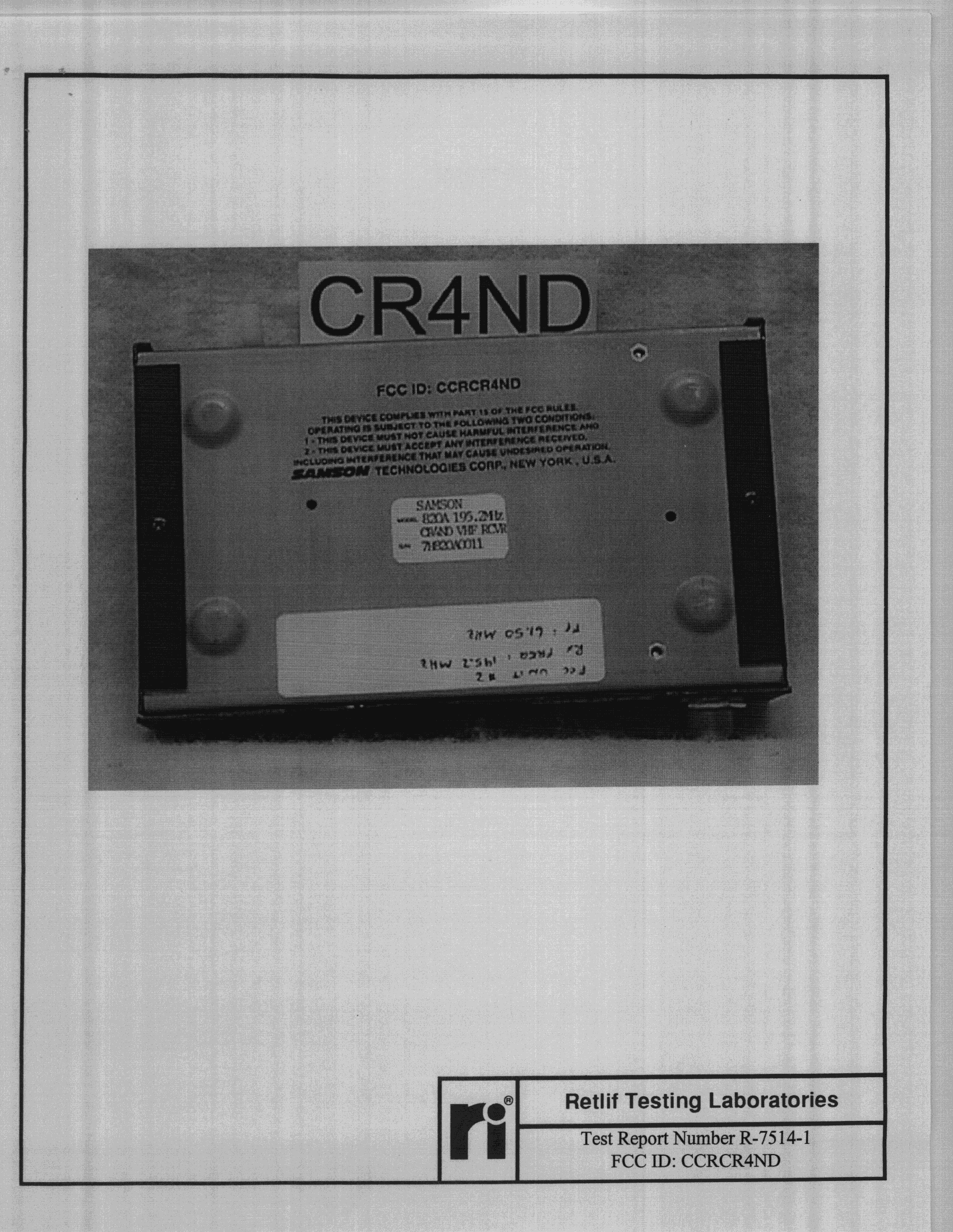 Wireless Mic Receiver - FCC ID CCRCR4ND - Sam Ash Music Corporation (3)