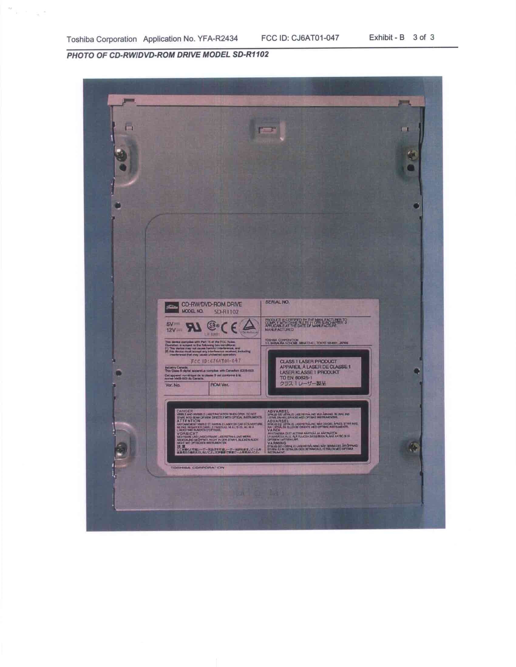 CD-RW/DVD-ROM drive - FCC ID CJ6AT01-047 - Dynabook Inc.