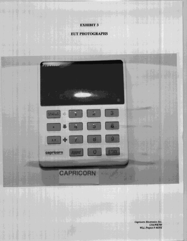 Keypad Transmitter - FCC ID CNAWK700 - Capricorn Electronics Inc
