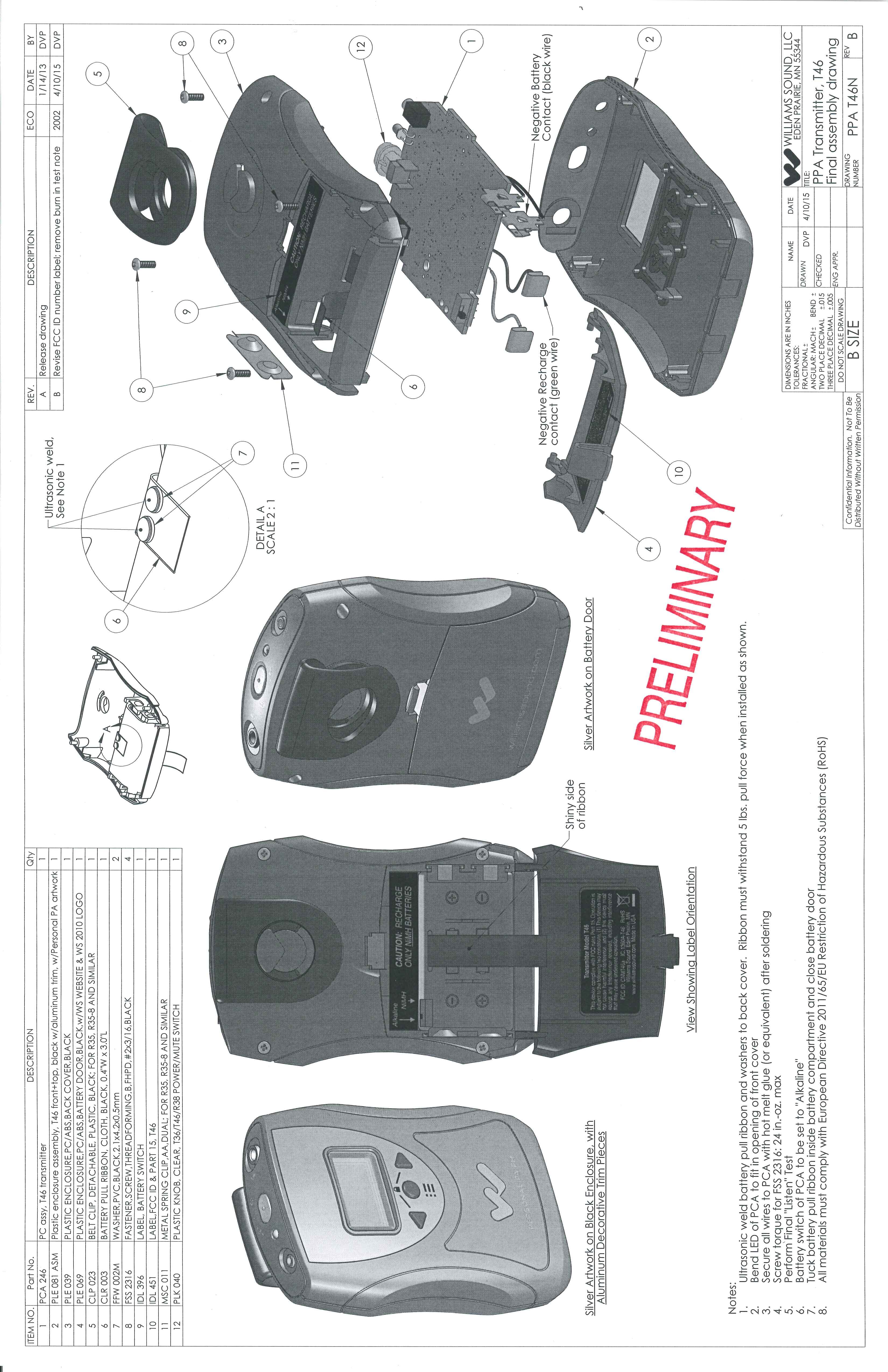 Battery operated auditory assistance transmitter - FCC ID CNMT46A - Williams Sound, LLC