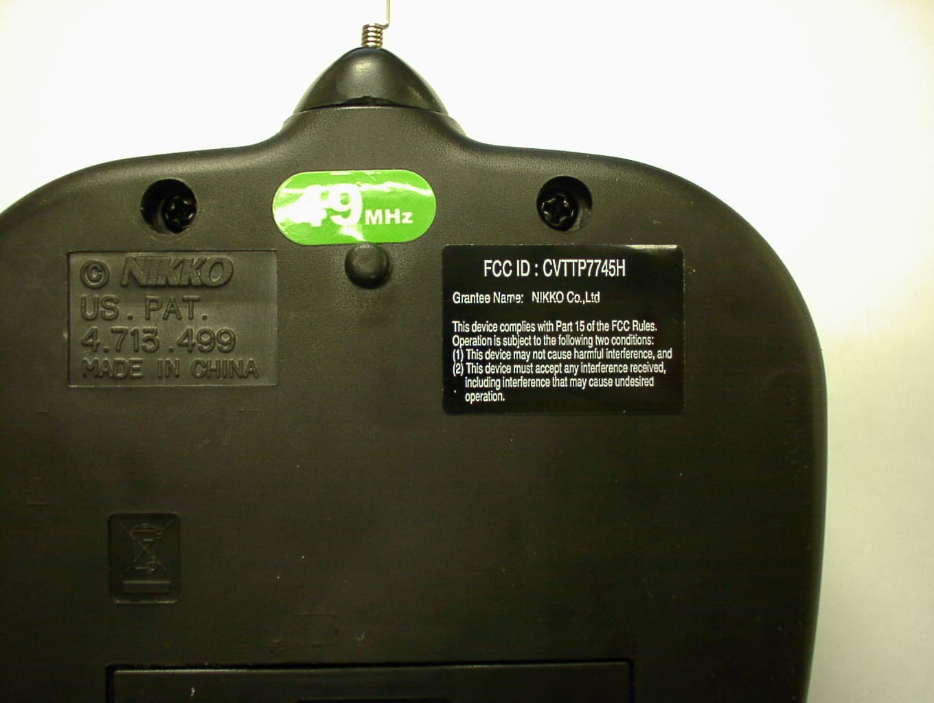 Radio Controlled Toy(Transmitter) - FCC ID CVTTP7745H - Nikko Co Ltd