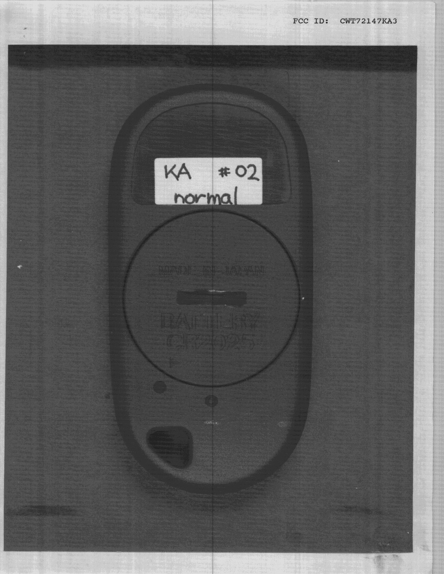 Auto Security System Transmitter - FCC ID CWT72147KA3 - ALPS ALPINE CO., LTD.