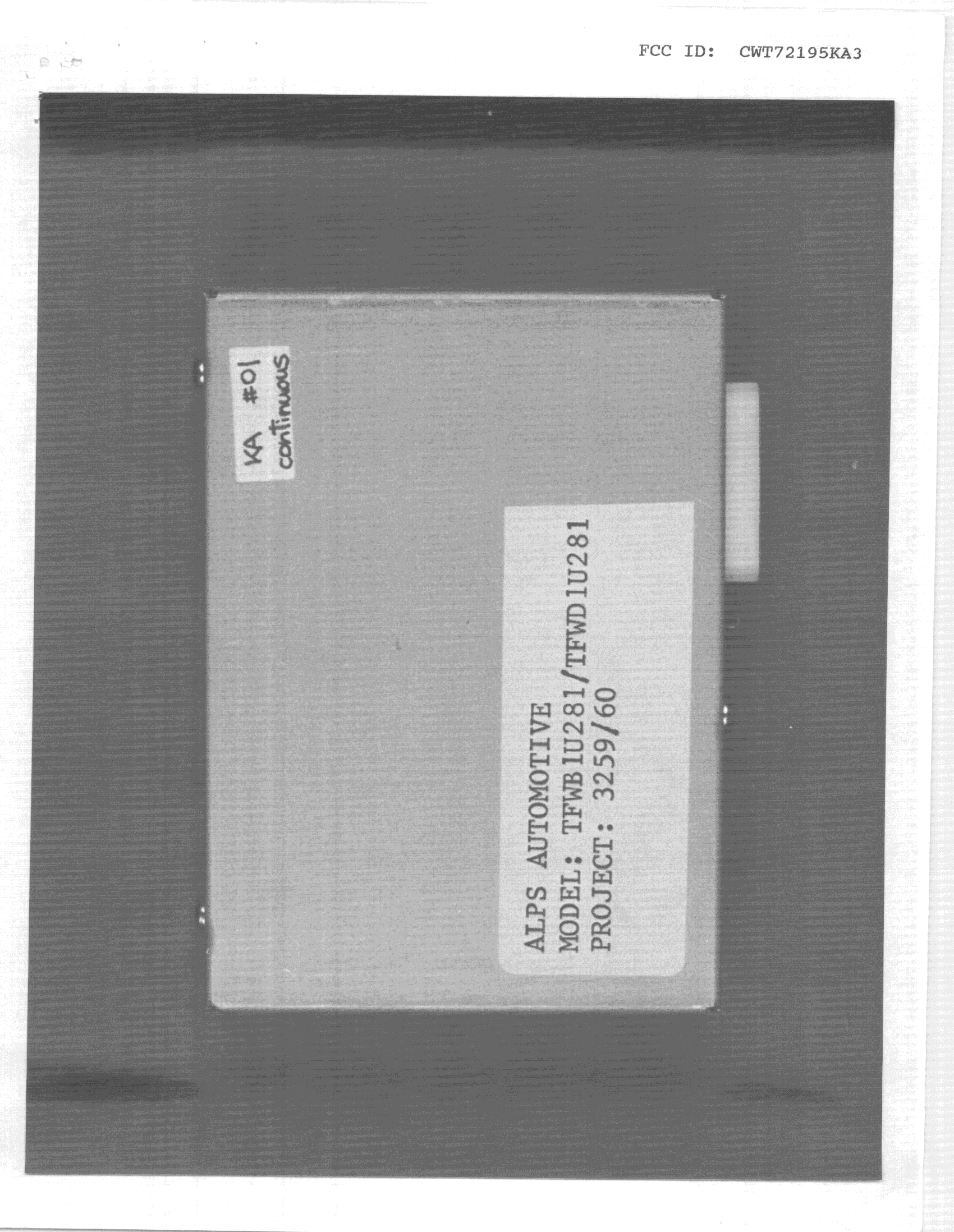CXX - Communications Rcvr for use w/ licensed Tx and CBs - FCC ID CWT72195KA3 - ALPS ALPINE CO., LTD. (3)