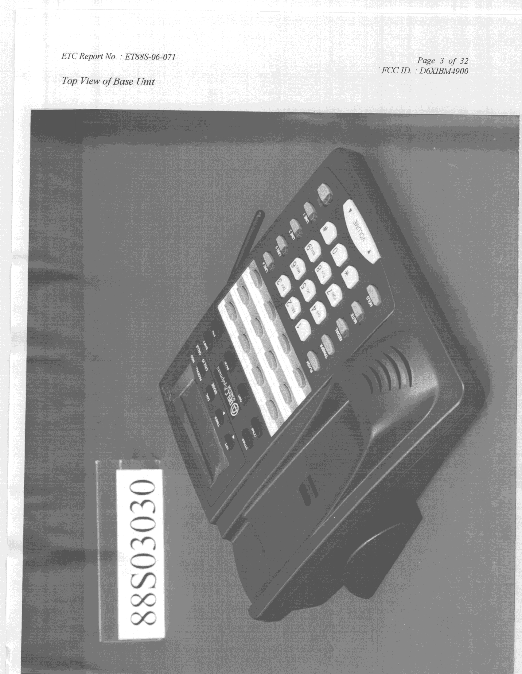 ETS - Part 15 Cordless Telephone System - FCC ID D6XIBM4900 - Tecom Co Ltd
