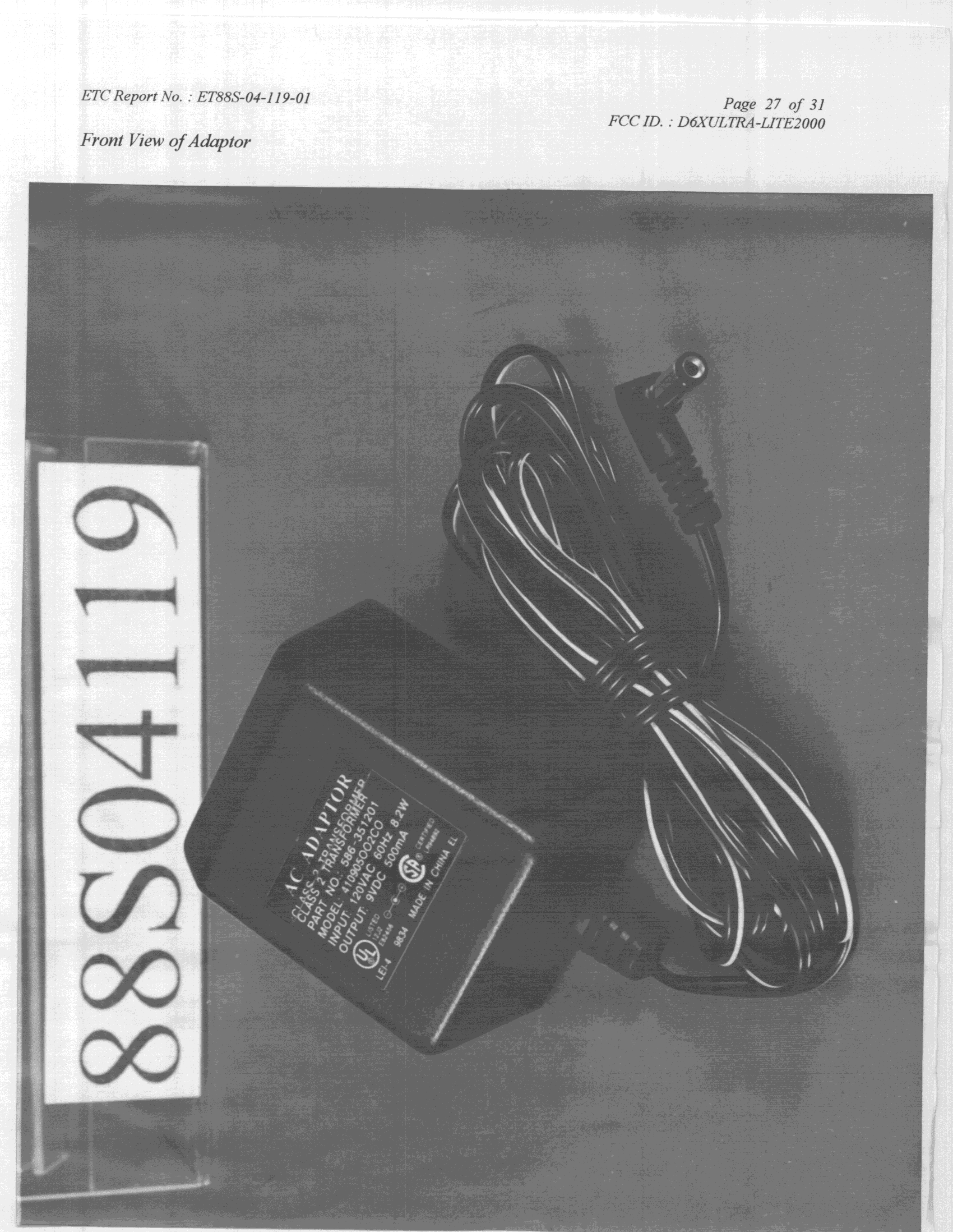 DXT - Part 15 Low Power Transceiver, Rx Verified - FCC ID D6XULTRA-LITE2000 - Tecom Co Ltd