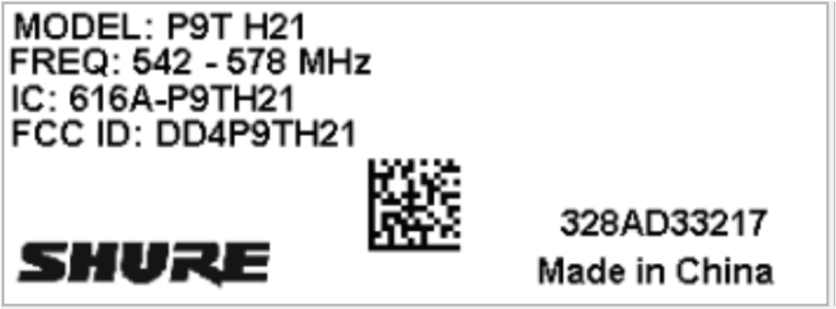 Wireless Audio Transmitter - FCC ID DD4P9TH21 - Shure Incorporated