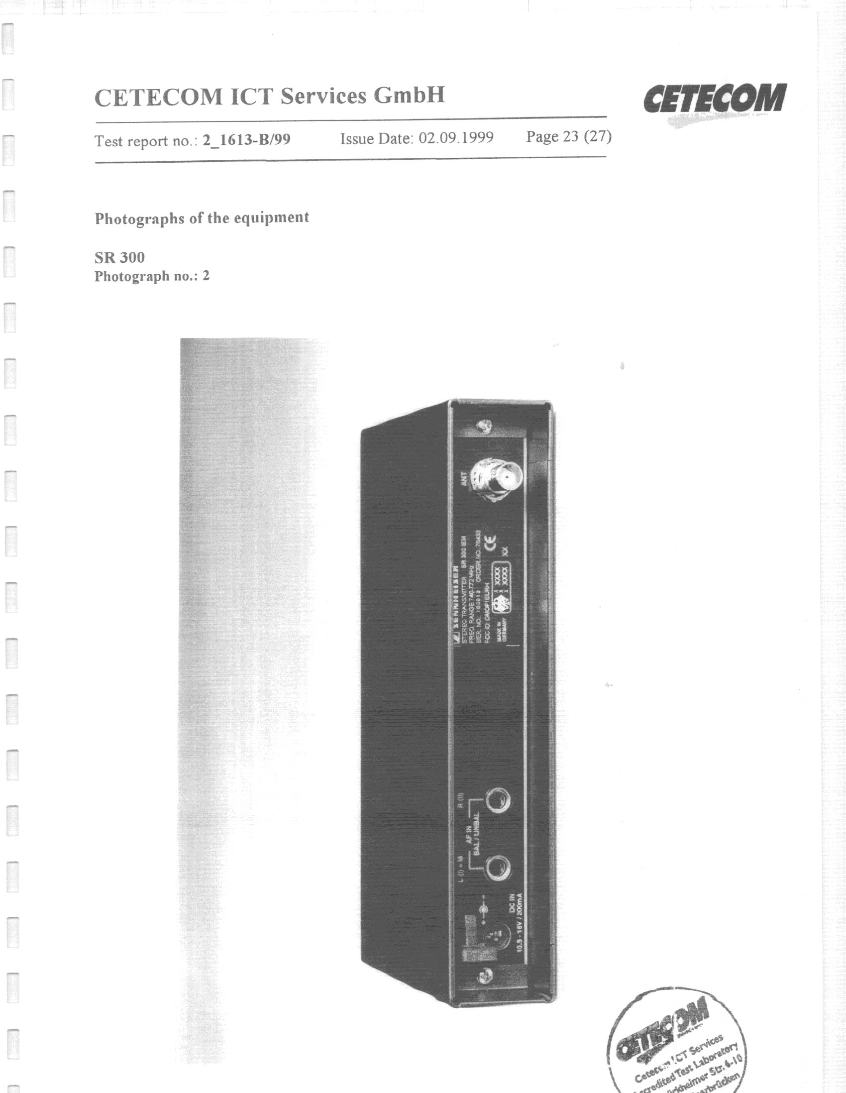 TNB - Licensed Non-Broadcast Station Transmitter - FCC ID DMOF1EURH - Sennheiser Electronic Corp (1)