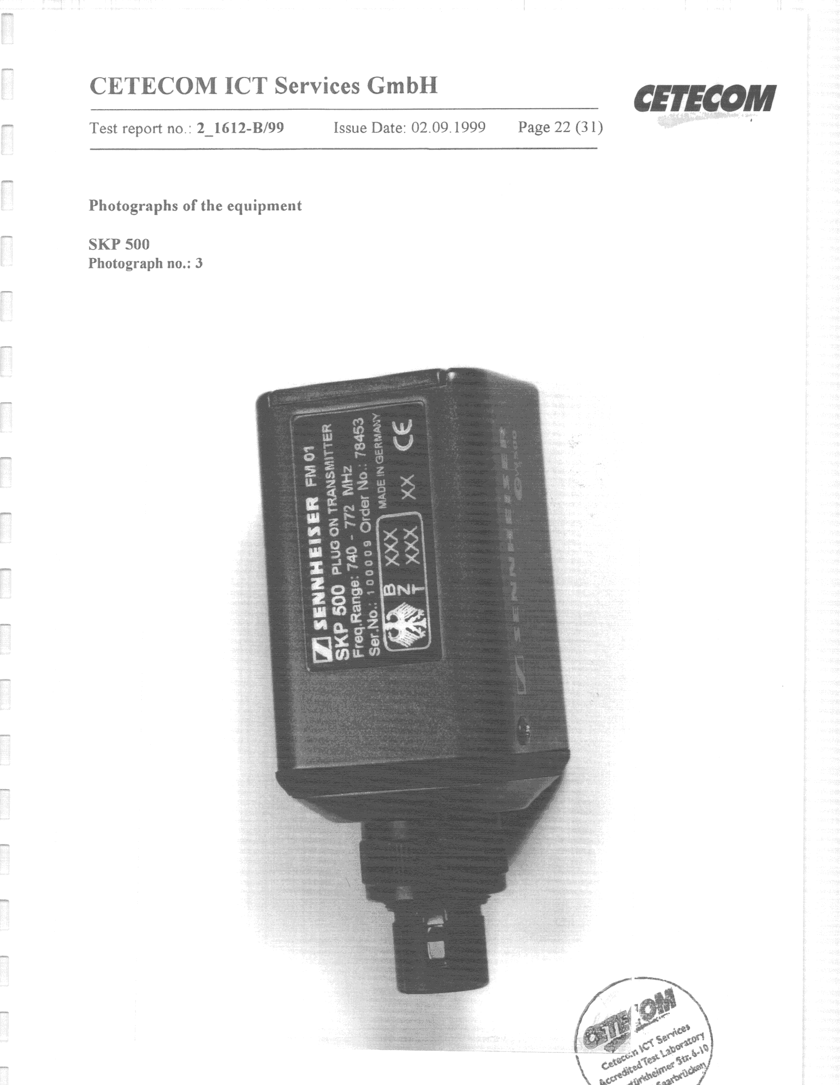 TNF - Licensed Non-Broadcast Transmitter Held to Face - FCC ID DMOP1EURH - Sennheiser Electronic Corp (1)