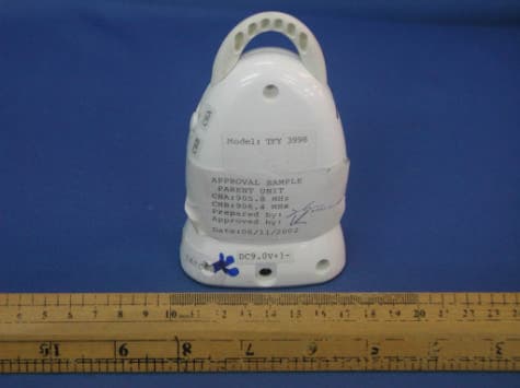 Child's Unit of 900MHz Baby Monitor (Transmitter) - FCC ID DRWTFY3998T - Eagletron Telecommunications Ltd