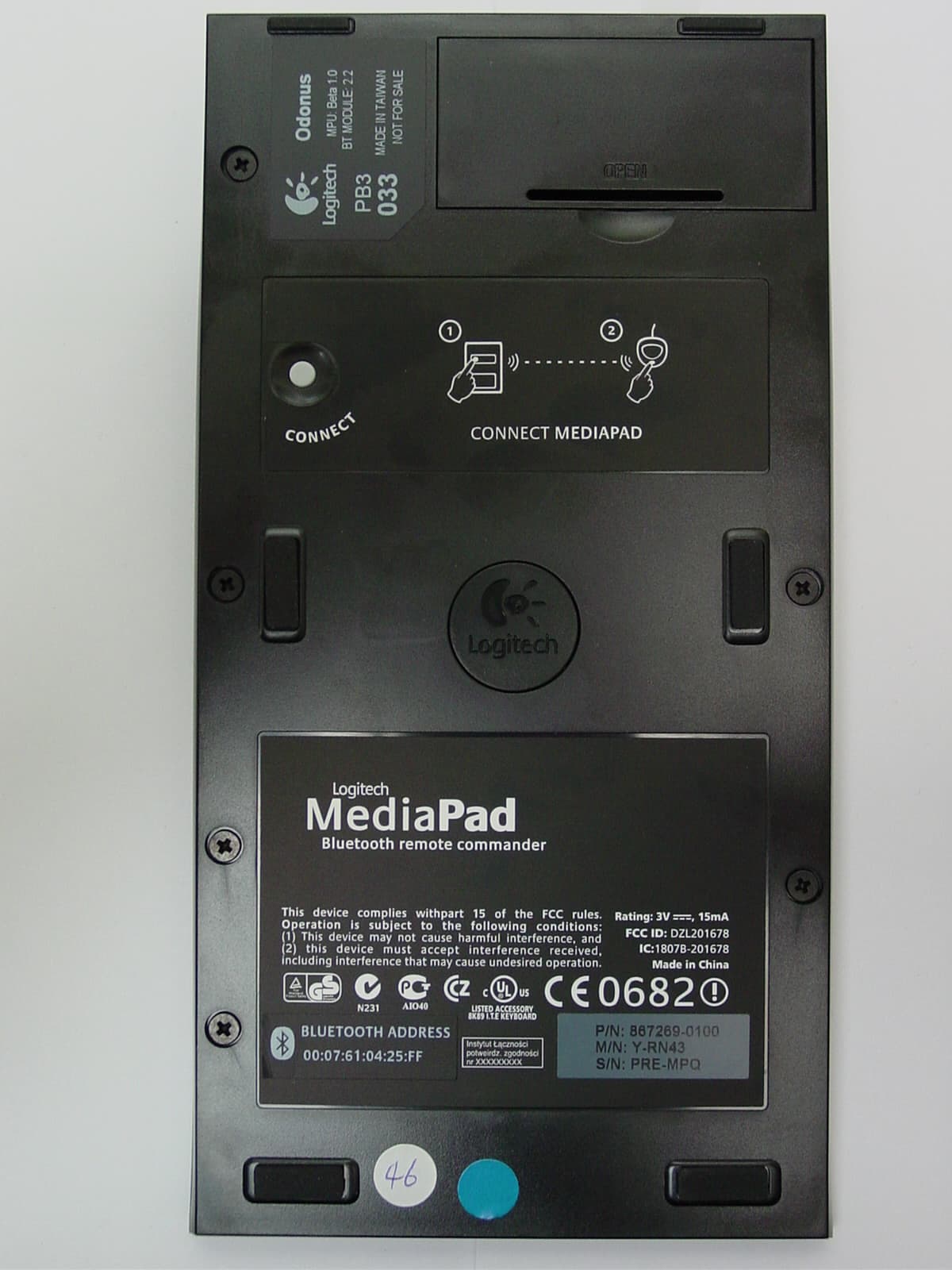 Bluetooth Wireless MediaPad - FCC ID DZL201678 - Logitech Inc