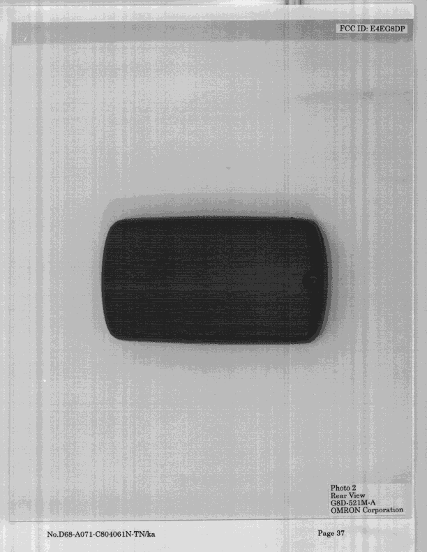 Auto Security System Transmitter - FCC ID E4EG8DP - Omron Corporation