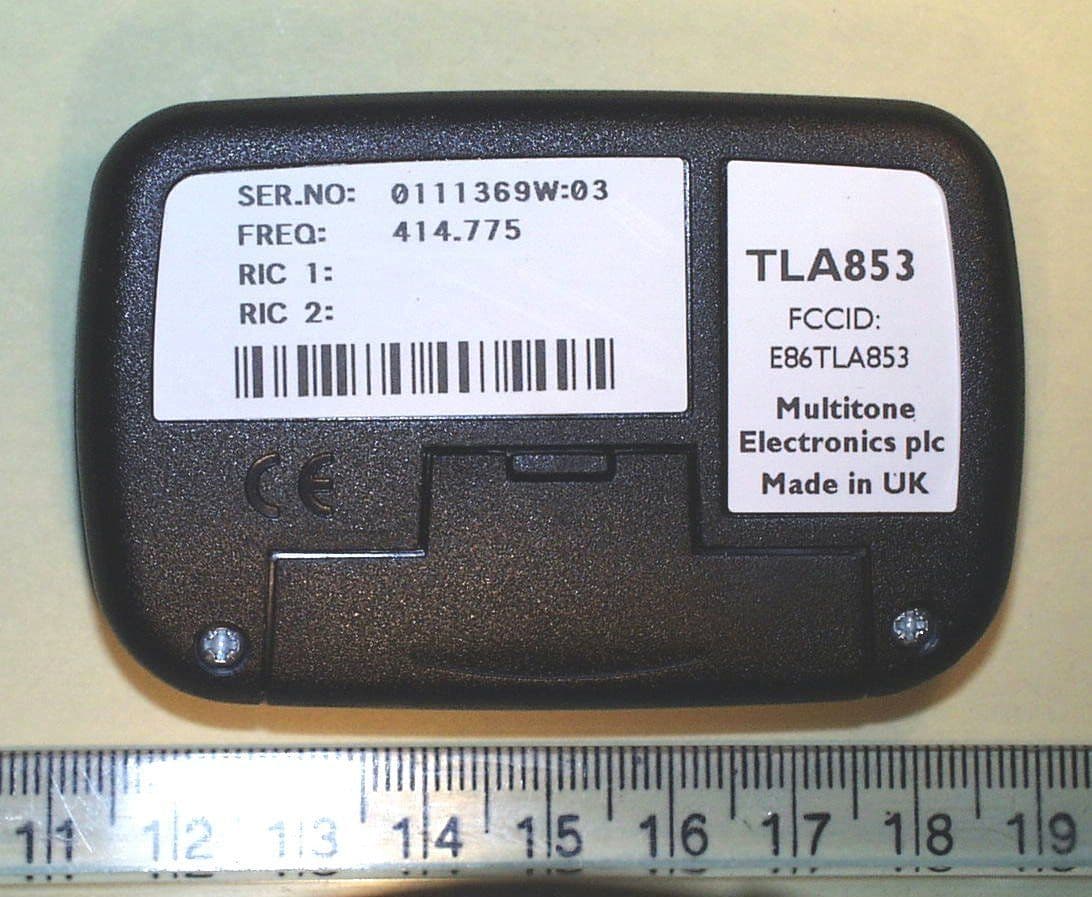 Pager receiver - FCC ID E86TLA853 - Multitone Electronics PLC