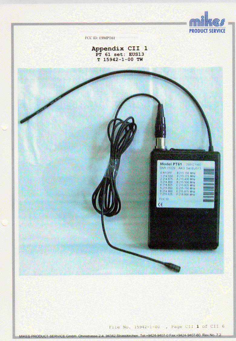 TBT - Licensed Broadcast Transmitter Worn on Body - FCC ID E9MPT61 - AKG Acoustics US (3)