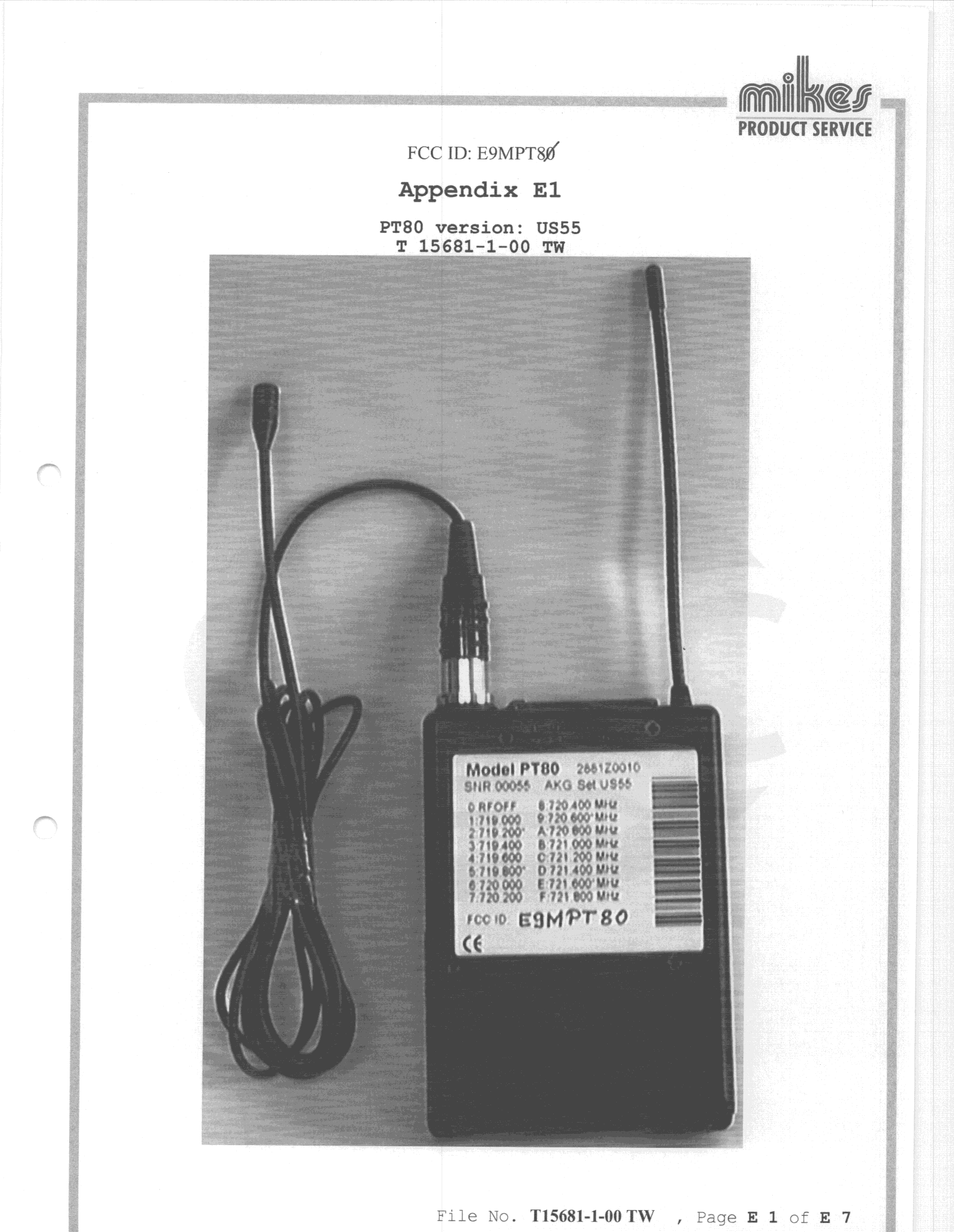 TBT - Licensed Broadcast Transmitter Worn on Body - FCC ID E9MPT80 - AKG Acoustics US (1)