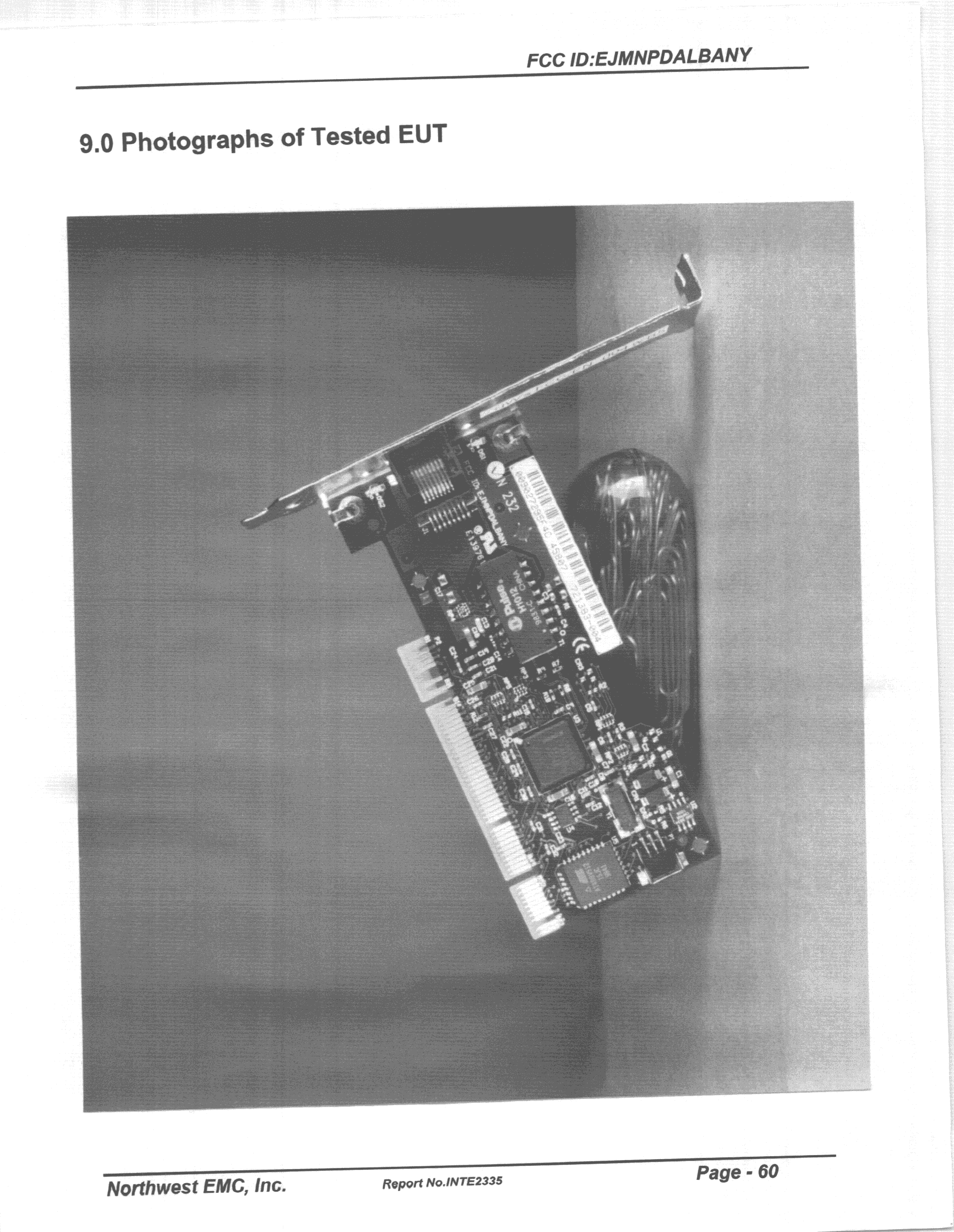 LAN Adapter - FCC ID EJMNPDALBANY - Intel Corporation
