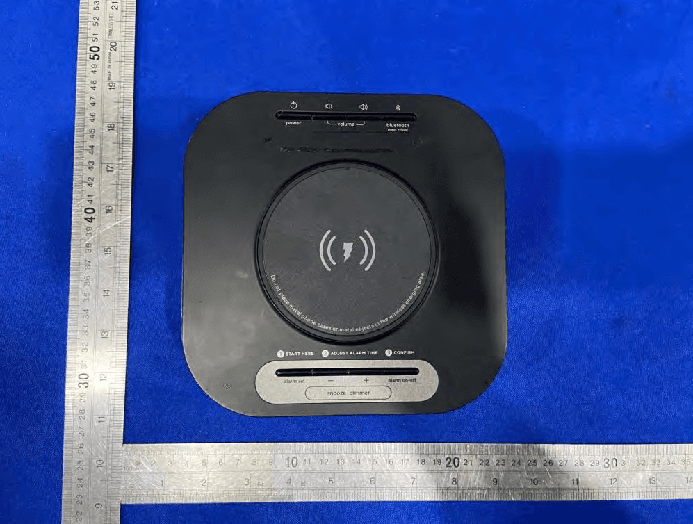 Wireless Qi Charging Bedside Clock Stereo Speaker with Single Day Alarm and Dual USB Charging - FCC ID EMOHW5B - SDI Technologies Inc.