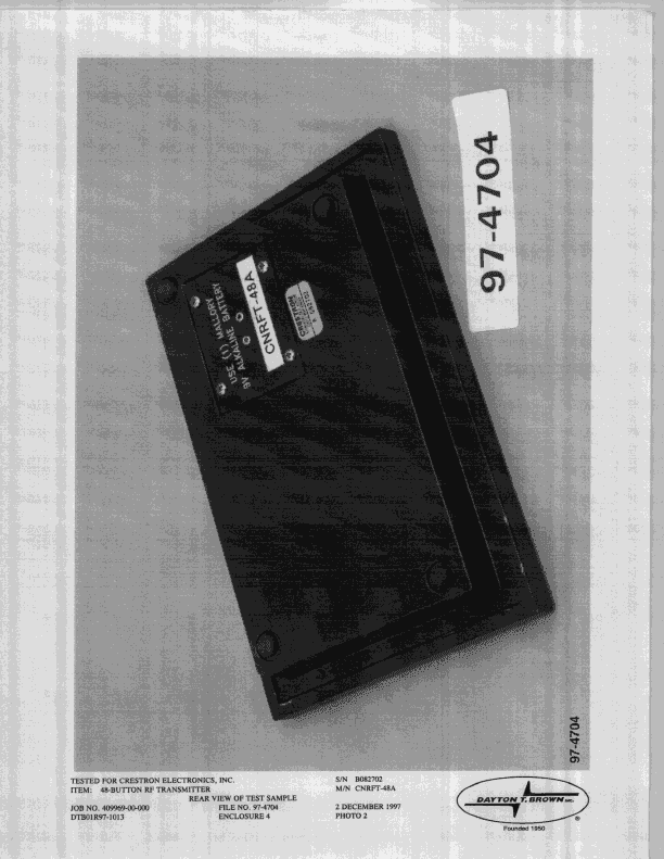 DSC - Part 15 Security/Remote Control Transmitter - FCC ID EROCNRFT-48A - Crestron Electronics Inc