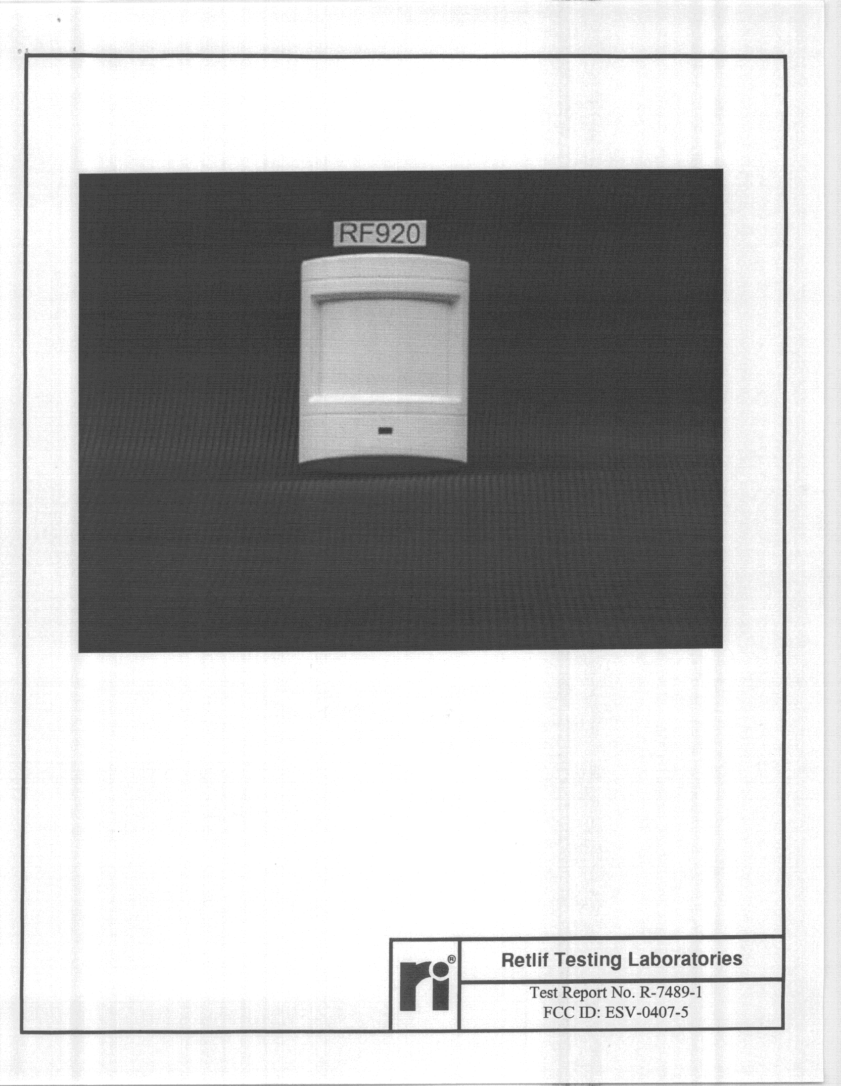 PIR Motion Detector Transmitter - FCC ID ESV-0407-5 - Bosch Security Systems LLC