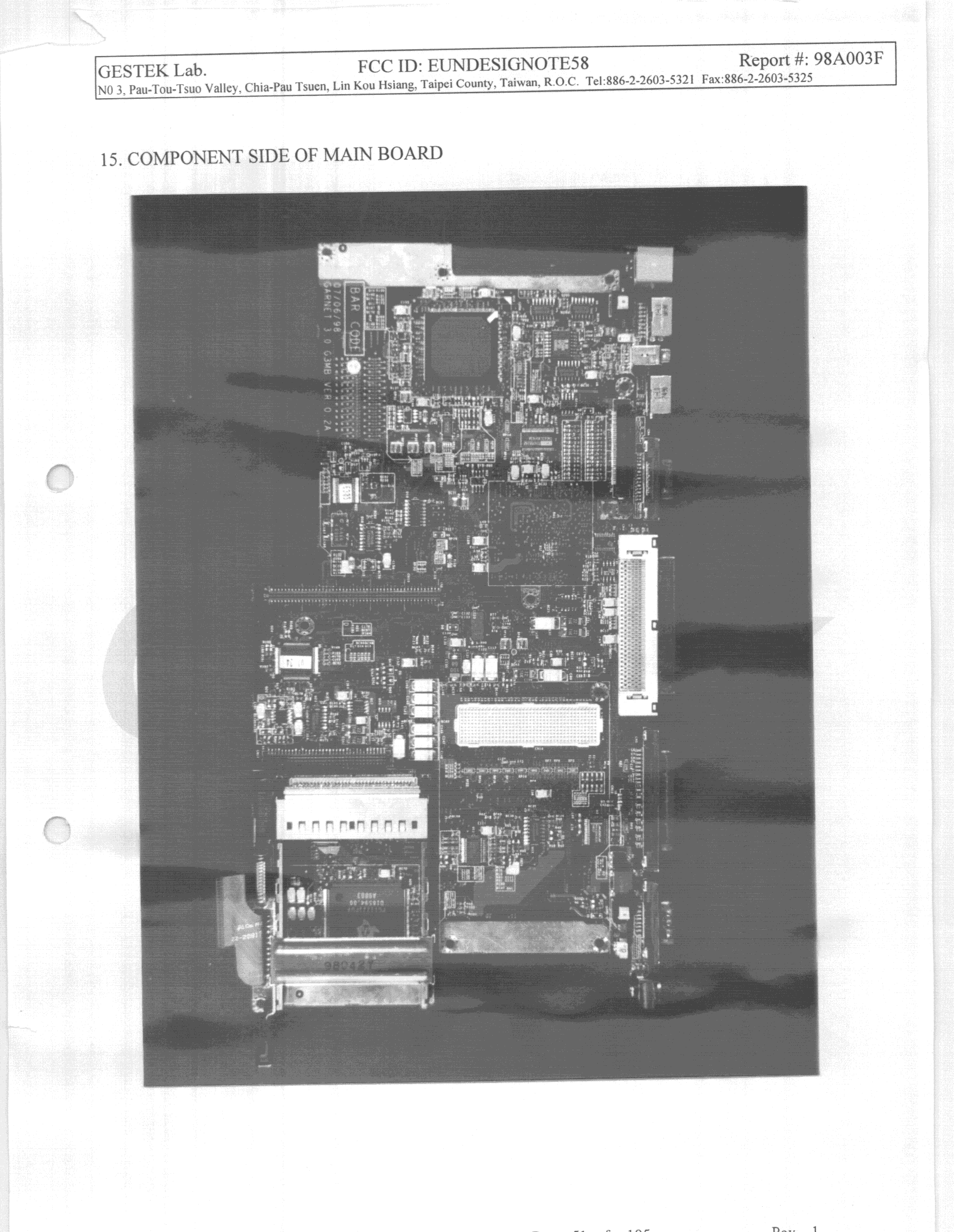 JBC - Part 15 Class B Computing Device/Personal Computer - FCC ID EUNDESIGNOTE58 - First International Computer Inc