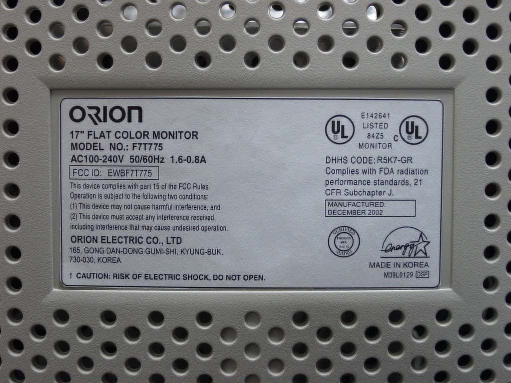 Color Monitor - FCC ID EWBF7T775 - Orion Electric Co Ltd