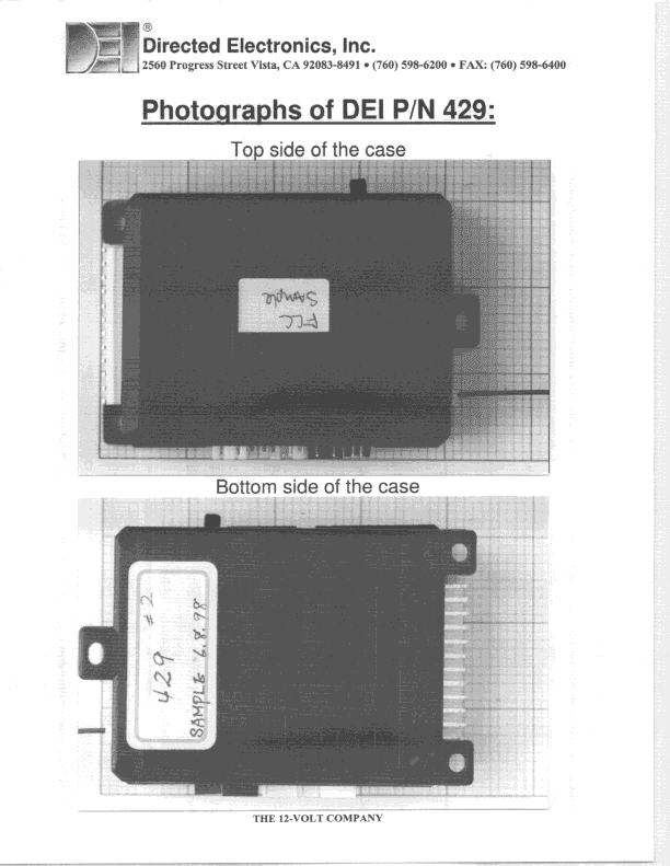 CRR - Superregenerative Receiver - FCC ID EZSDEI429 - Voxx Electronics Corporation
