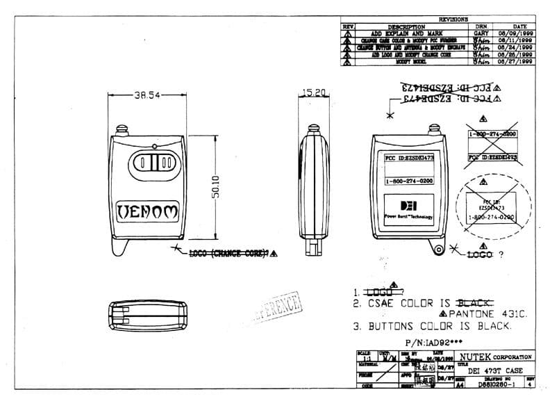 Venom Remote Control Transmitter - FCC ID EZSDEI473 - Voxx Electronics Corporation