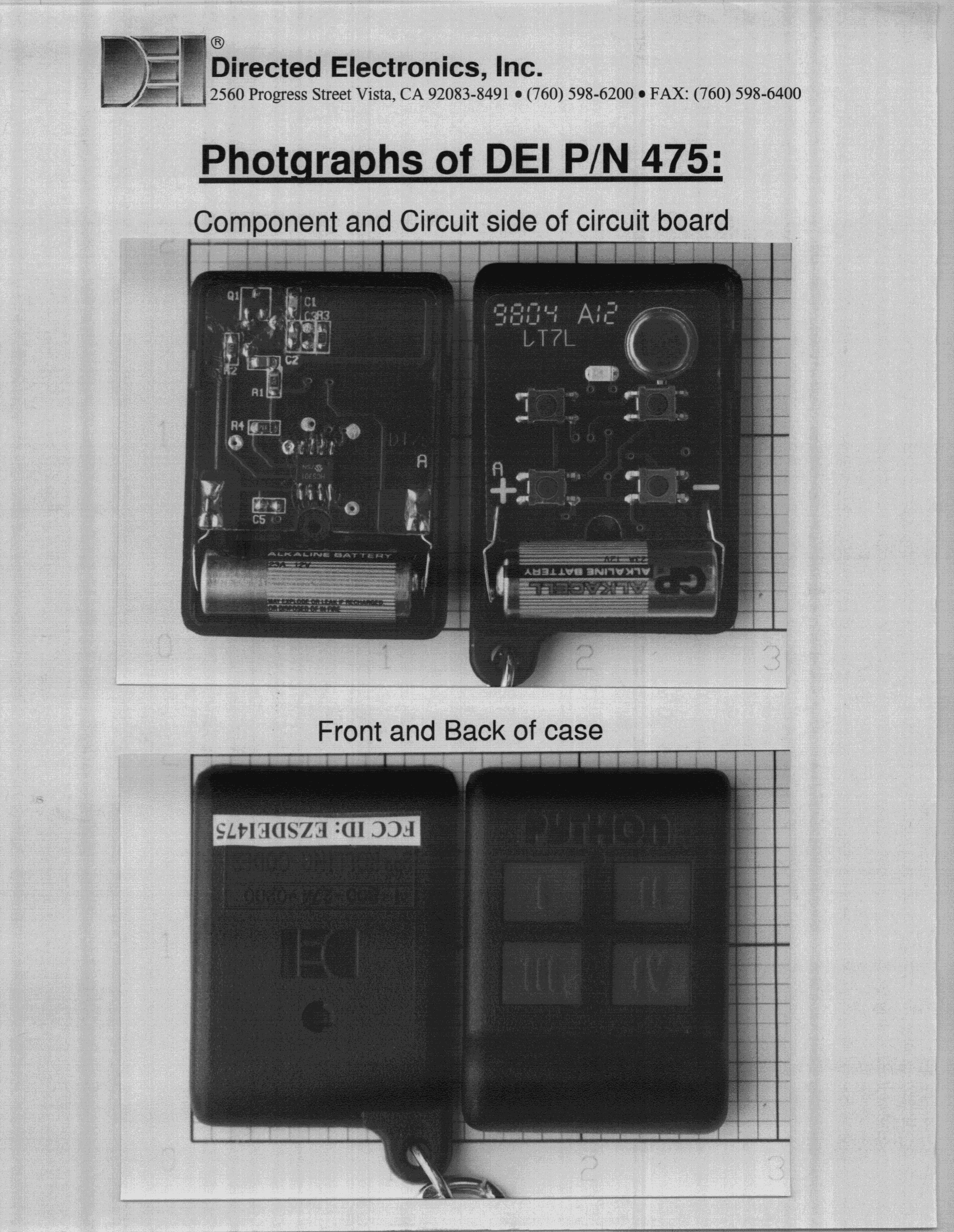 Automotive Security System Transmitter - FCC ID EZSDEI475 - Voxx Electronics Corporation