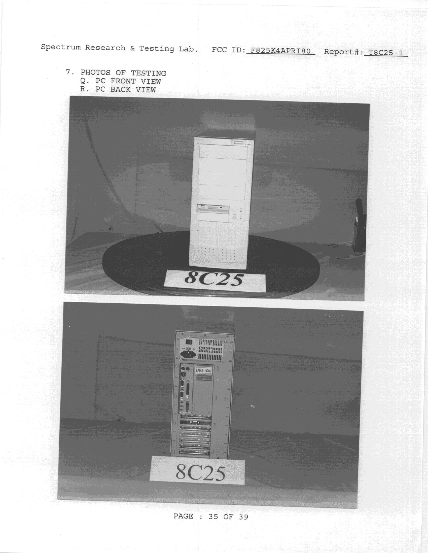 Pentium II 400/333 MHz Midsize  Tower Computer - FCC ID F825K4APRI80 - DTK Computer Inc