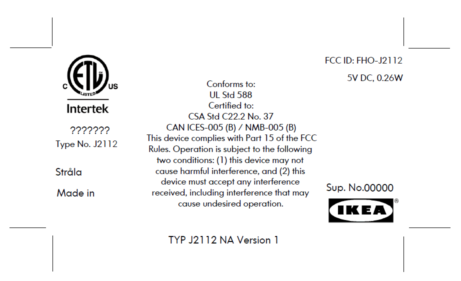 Decoration lamp with LED - FCC ID FHO-J2112 - IKEA of Sweden AB