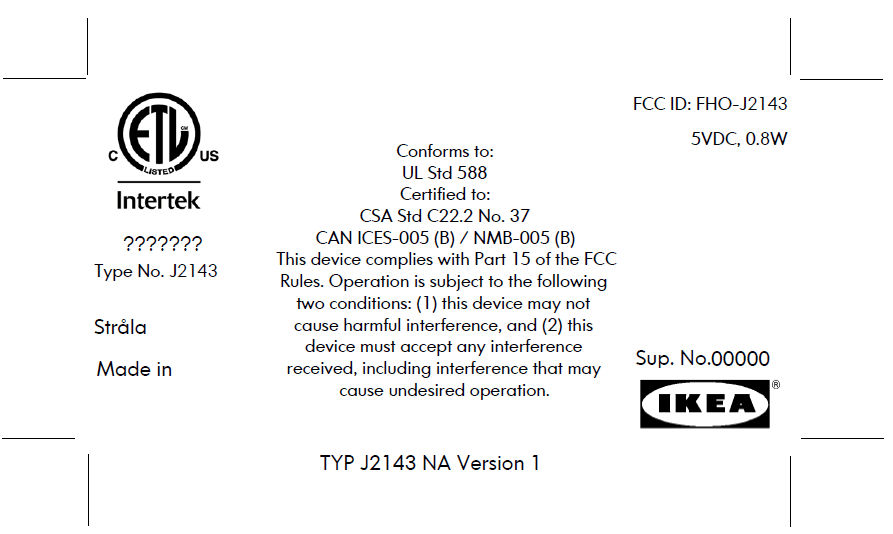 Decoration lamp with LED - FCC ID FHO-J2143 - IKEA of Sweden AB