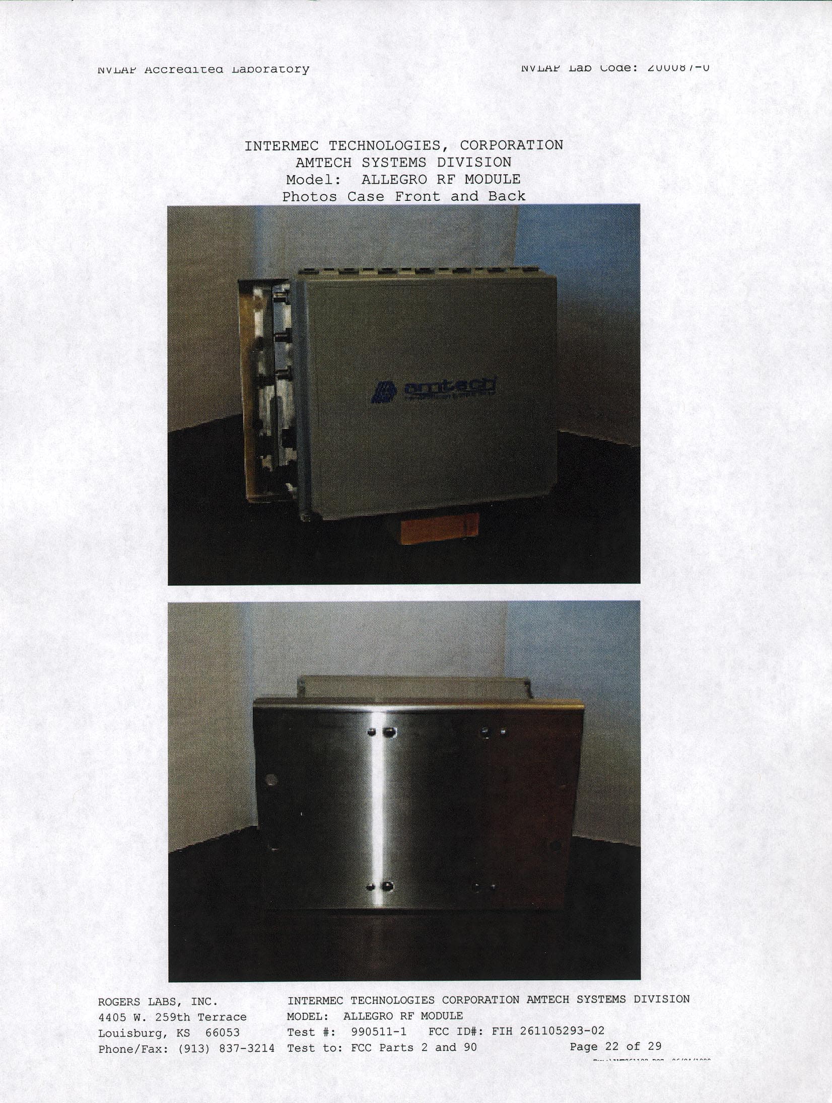 Non-multilateration Tag Reader - FCC ID FIH261105293-02 - TransCore