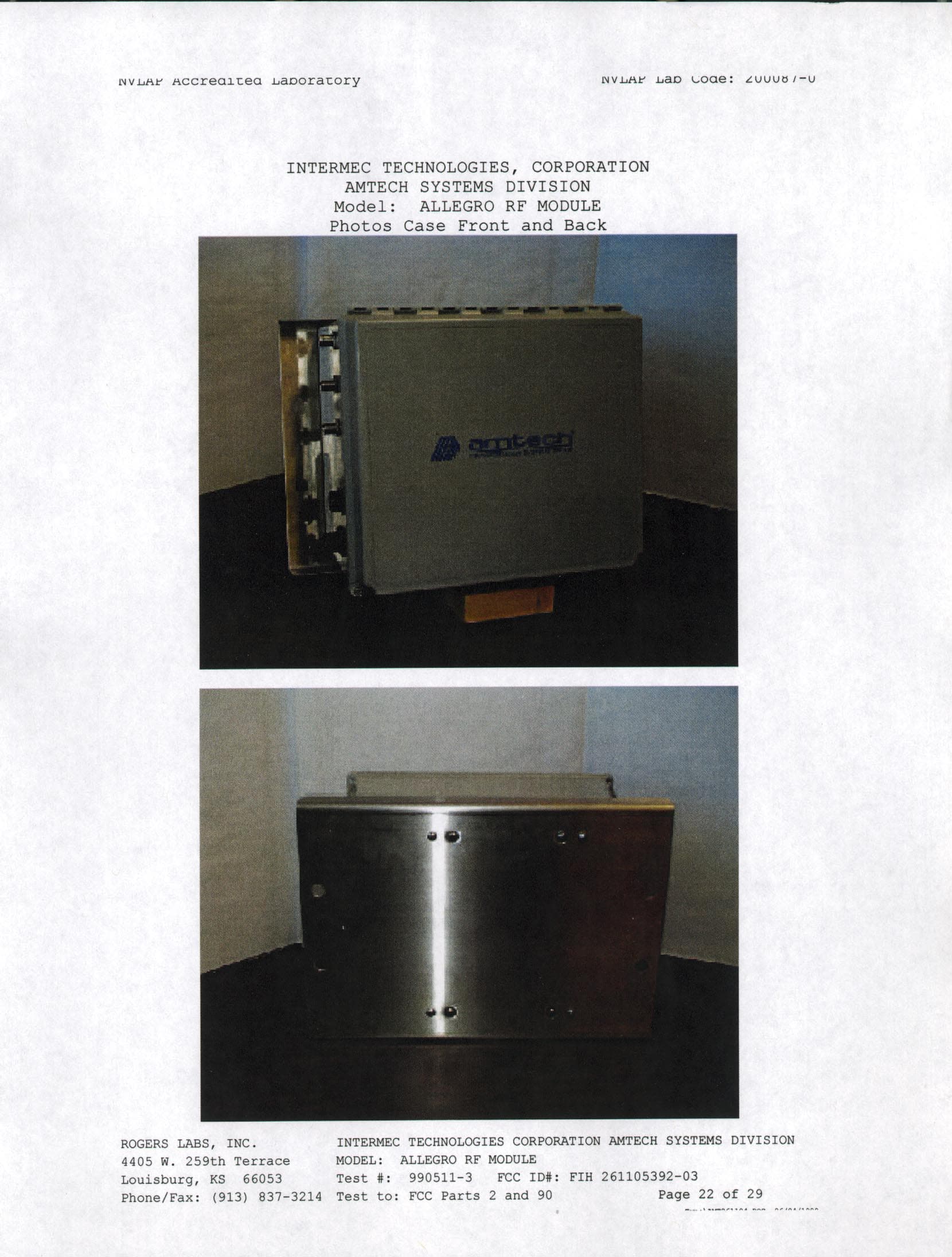 Non-multilateration Tag Reader - FCC ID FIH261105392-03 - TransCore