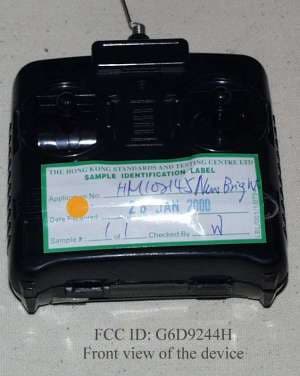 Radio Control Toy Vehicle Transmitter - FCC ID G6D9244H - New Bright Industrial Co Ltd