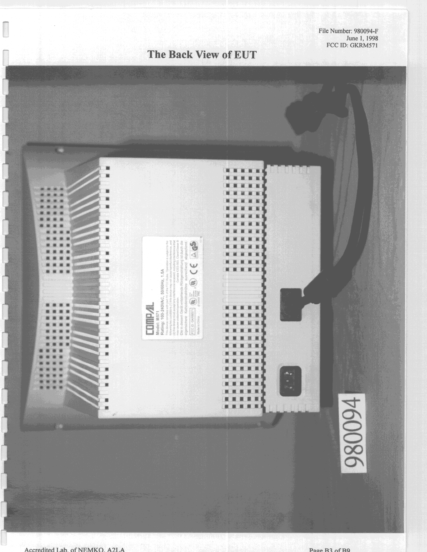 JBP - Part 15 Class B Computing Device Peripheral - FCC ID GKRM571 - Compal Electronics Inc