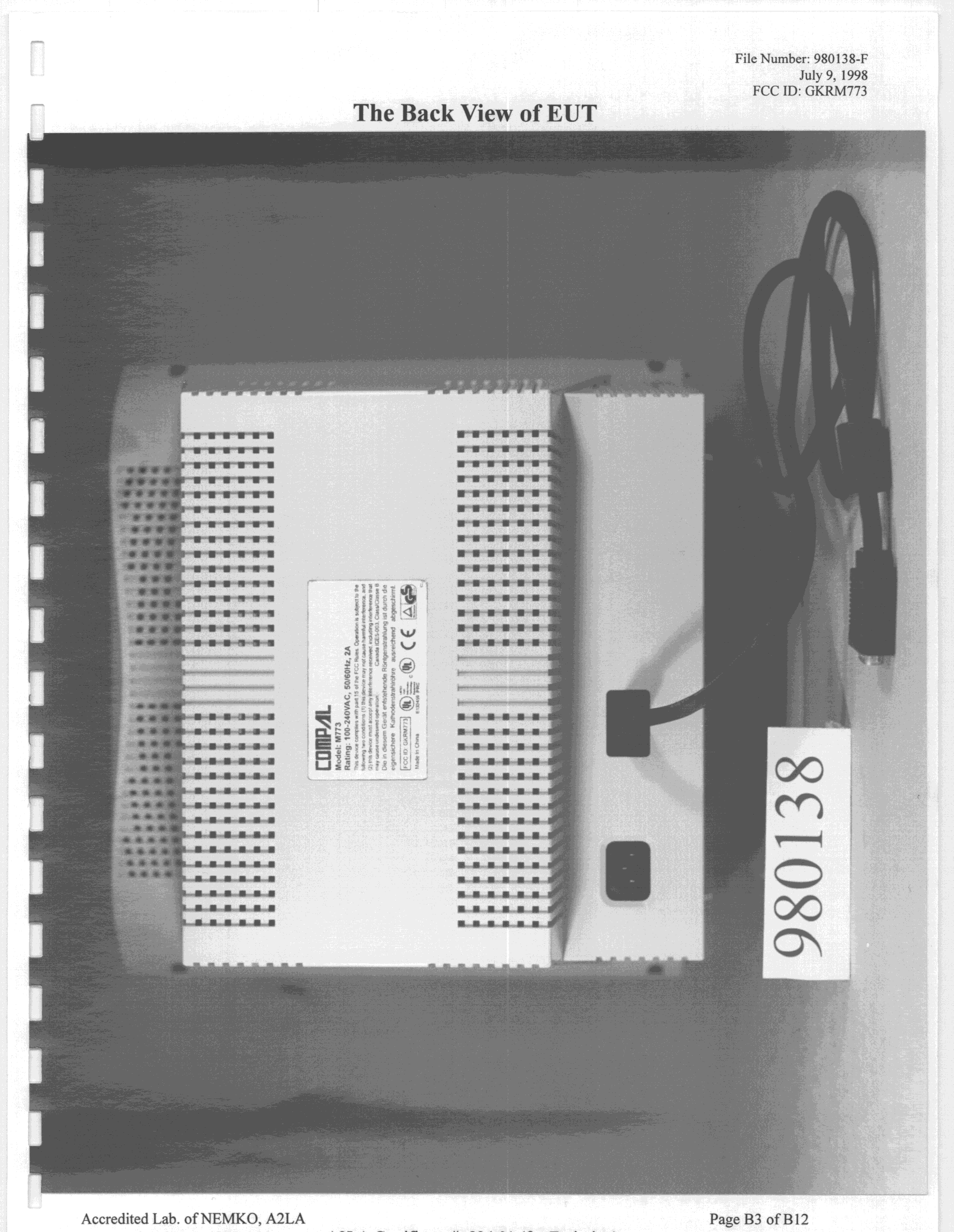 JBP - Part 15 Class B Computing Device Peripheral - FCC ID GKRM773 - Compal Electronics Inc (3)