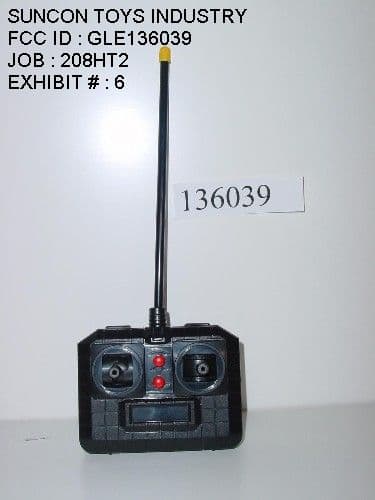 27MHz Remote Control Toy Transmitter - FCC ID GLE136039 - Suncon Toys Industry Ltd