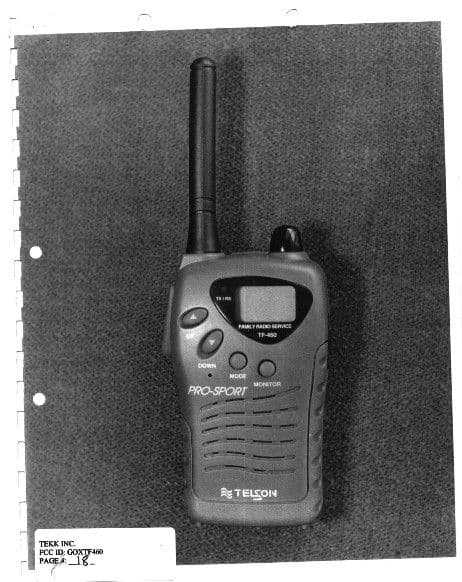 FAMILY RADIO TRANSCEIVER - FCC ID GOXTF460 - Tekk Incorporated