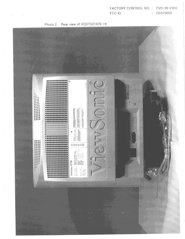 19" Color Monitor, 1600 X 1200, N. I. - FCC ID GSS19005 - ViewSonic Corporation (4)